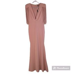 Rethm The Amber Fringe Dress New Sz Medium Blush Pink Full Length Mermaid Style